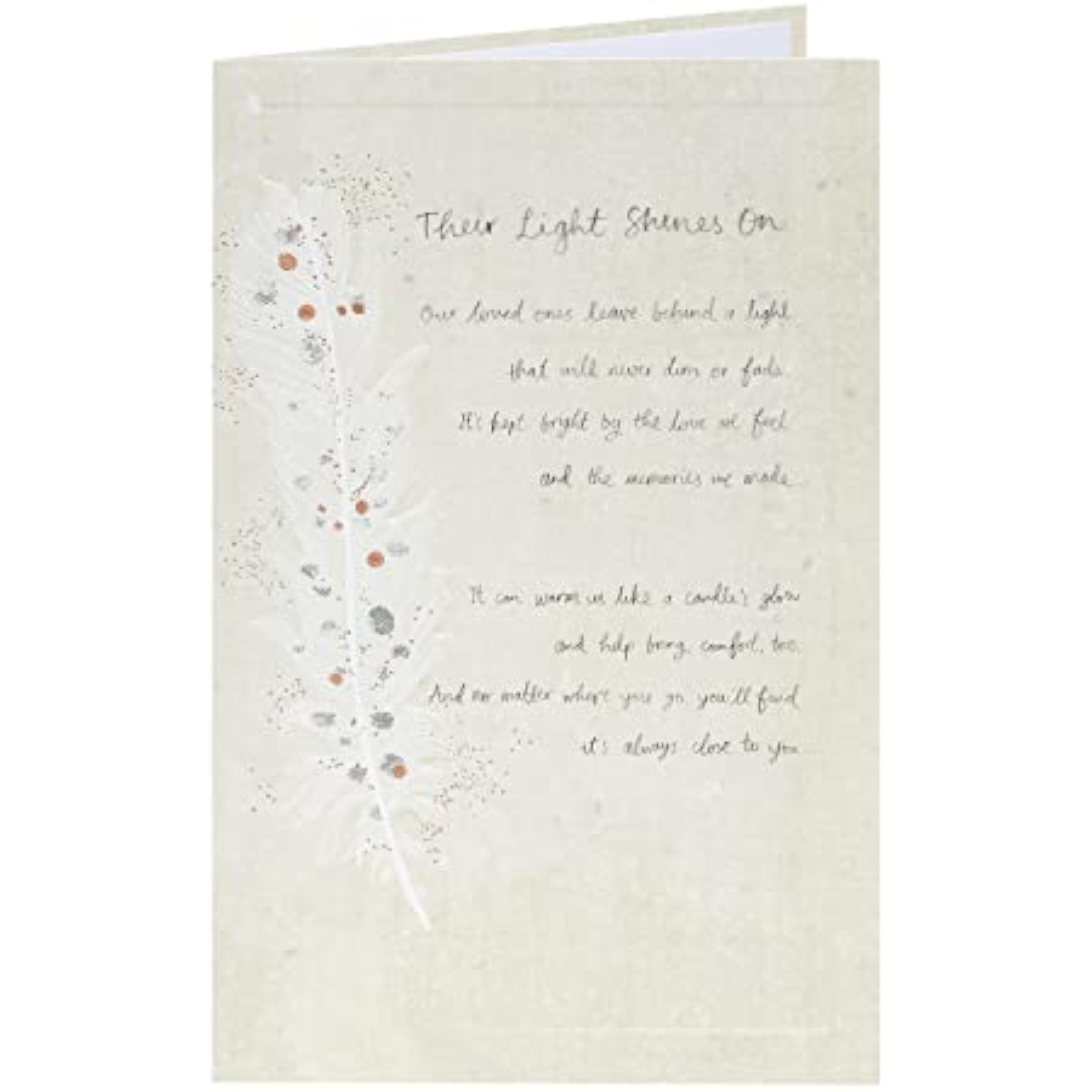 UK Greetings sympathy greeting card with heartfelt message for loss and condolence, featuring inspirational design and floral accents.