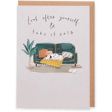 UK Greetings Take It Easy Get Well Card featuring cheerful design, perfect for sending warm wishes and encouragement.