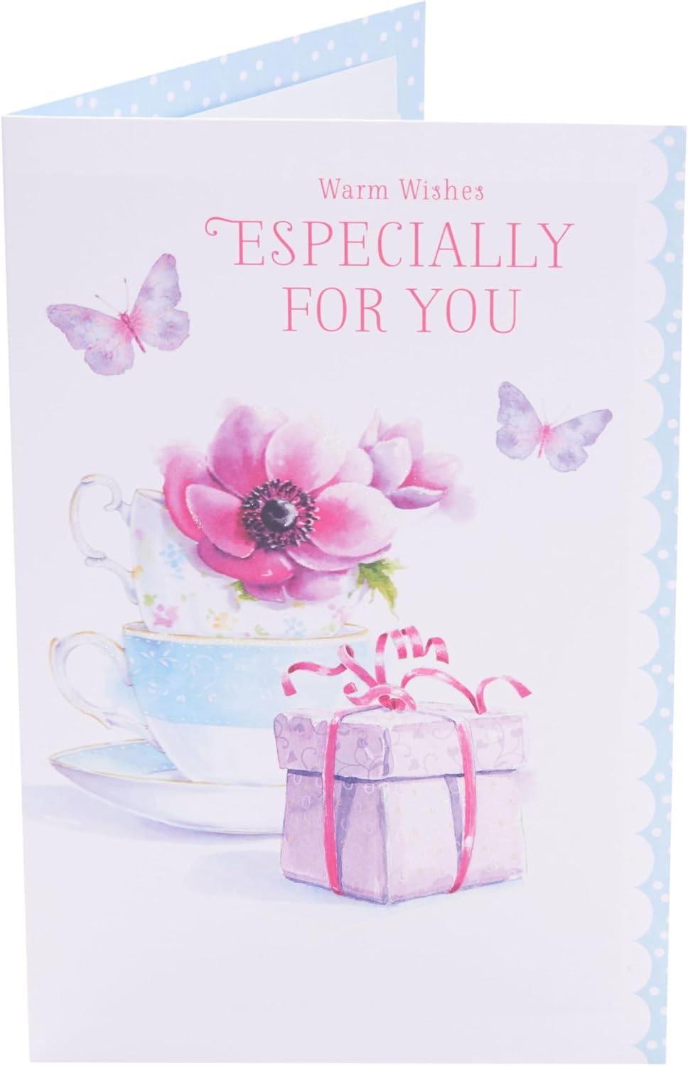 UK Greetings Teacups Design Birthday Card featuring colorful teacup illustrations on a cheerful greeting card.