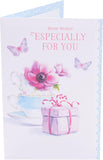 UK Greetings Teacups Design Birthday Card featuring colorful teacup illustrations on a cheerful greeting card.