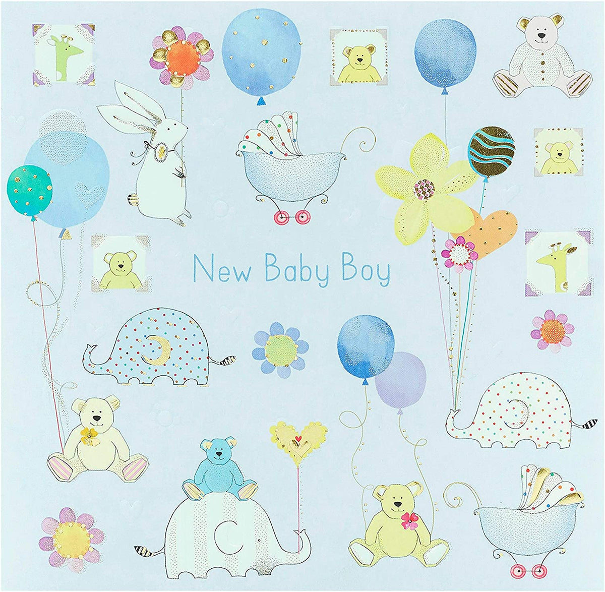 UK Greetings Teddy Bear Baby Boy greeting card featuring a cute teddy bear design, perfect for celebrating a new arrival.