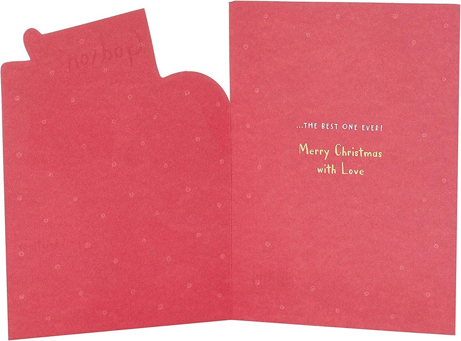 UK Greetings teddy bear with present design Godson Christmas card, featuring festive holiday artwork for special occasions.