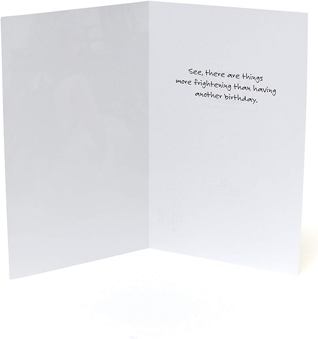 UK Greetings funny design birthday card featuring a terrifying, humorous illustration, ideal for sending playful birthday wishes.