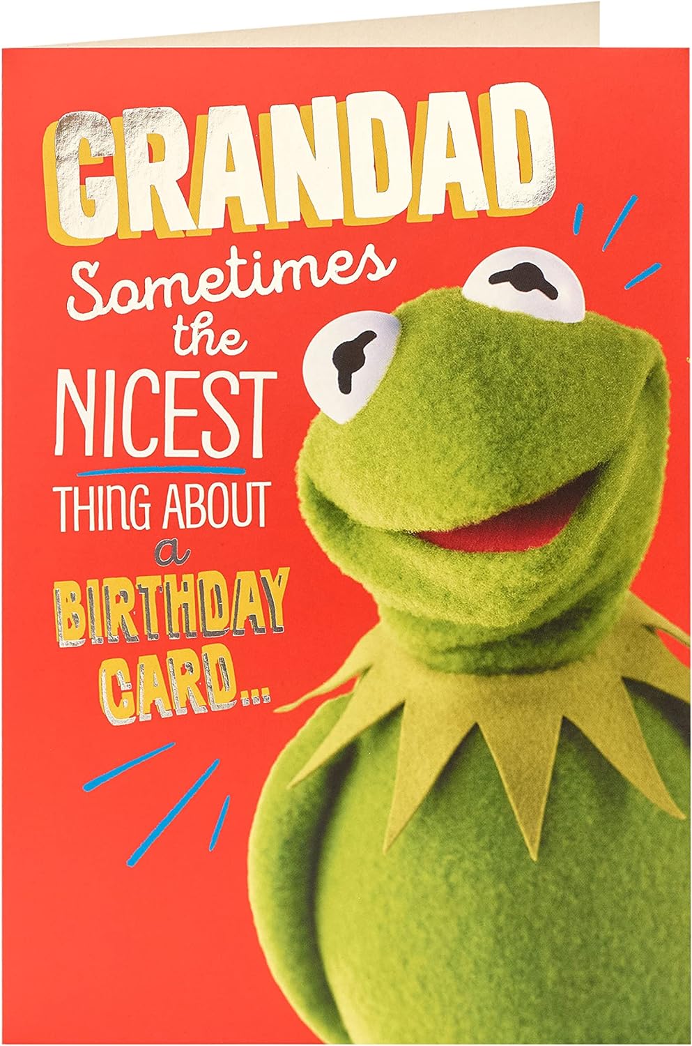 UK Greetings Muppets Kermit the Frog Grandad birthday greeting card featuring a humorous illustration of Kermit.