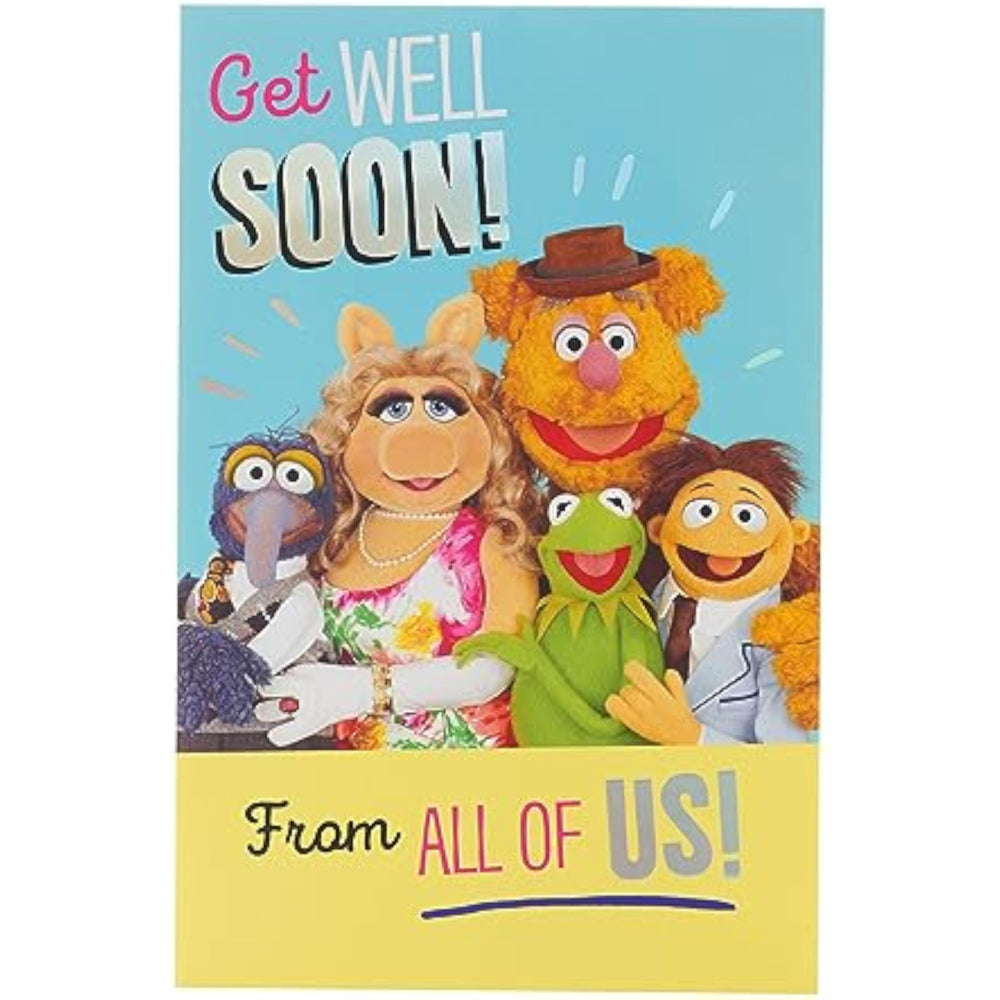 UK Greetings The Muppets get well soon greeting card featuring colorful Muppet characters on a cheerful design.