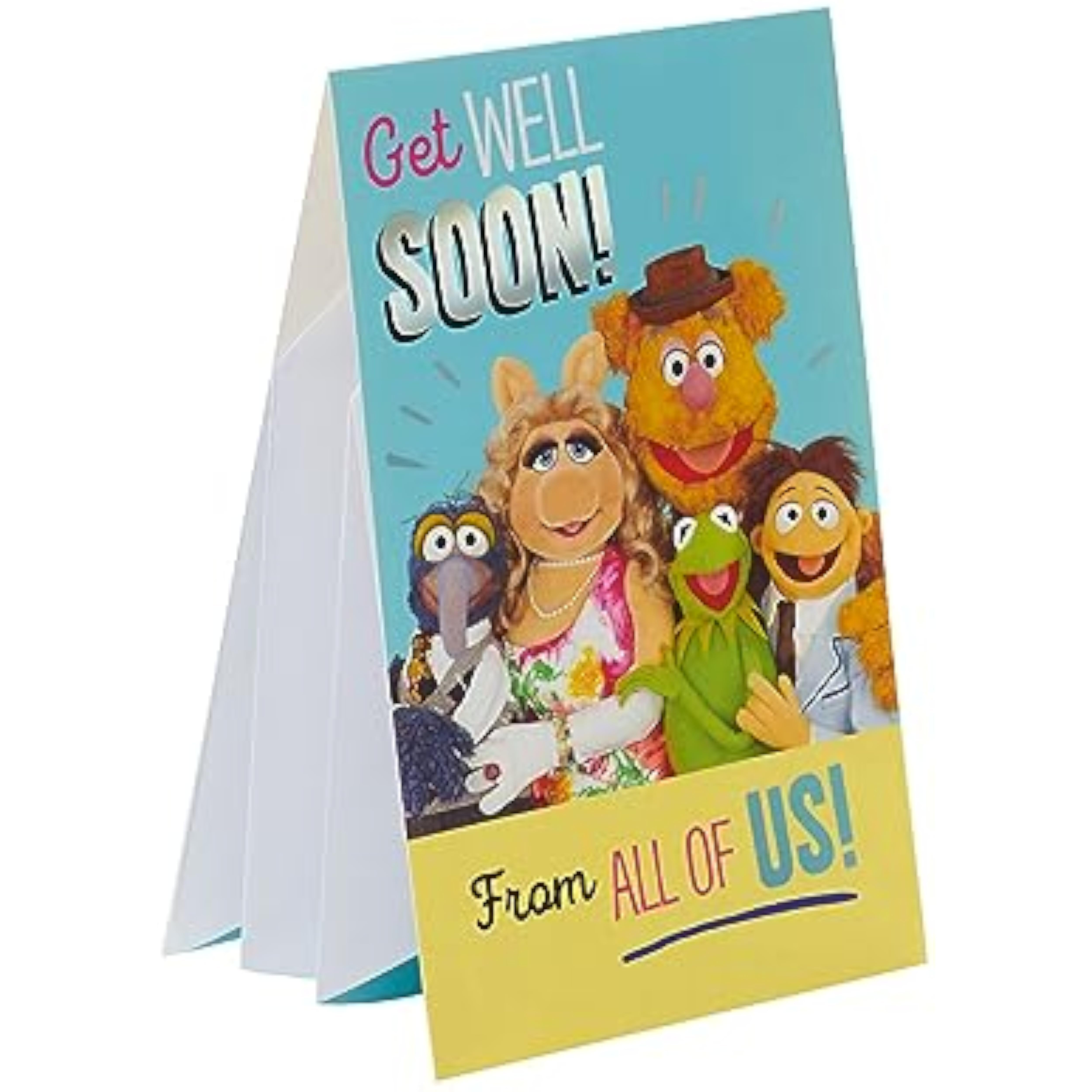UK Greetings The Muppets Get Well Soon Card featuring colorful Muppet characters on a cheerful greeting card.