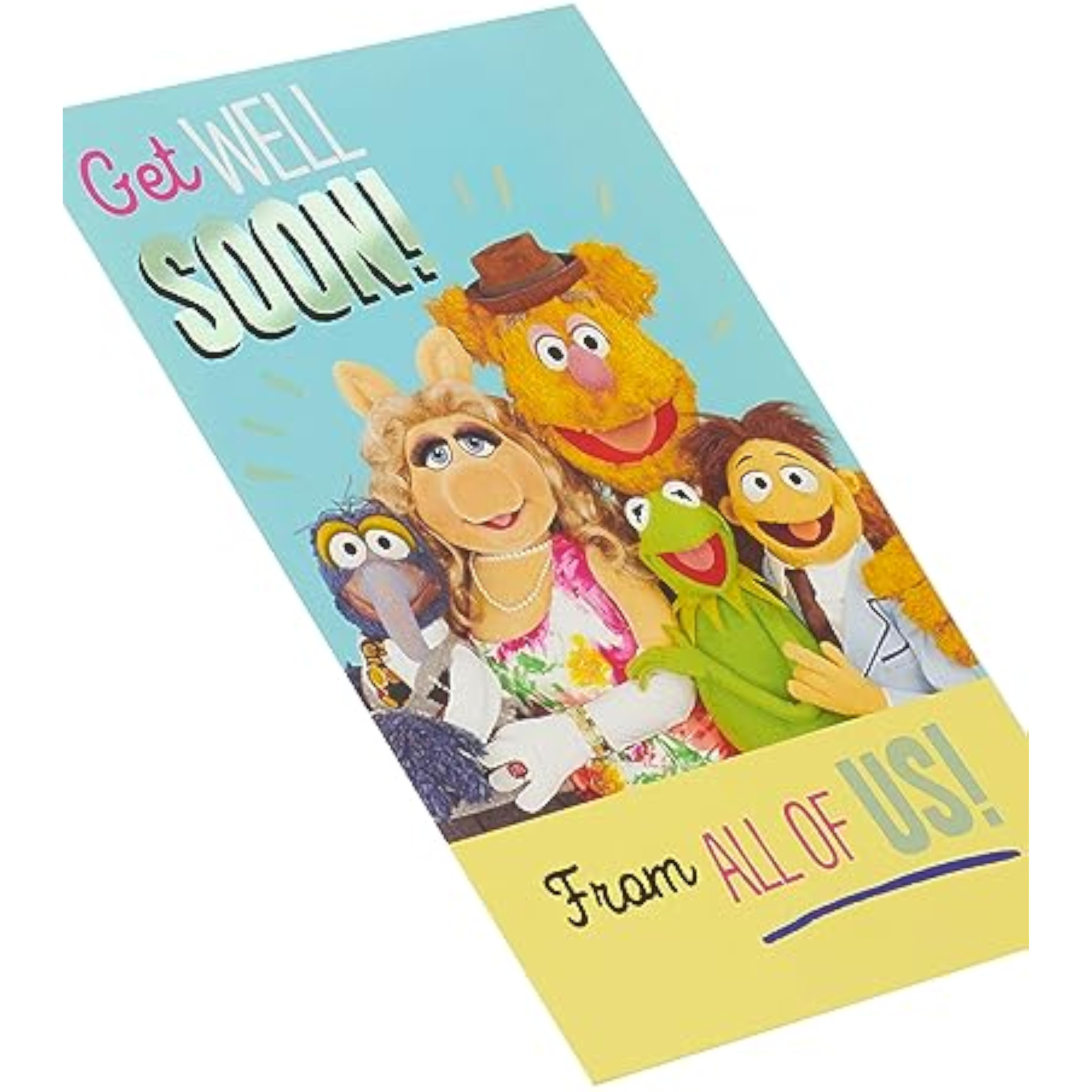 UK Greetings The Muppets Get Well Soon Card featuring colorful Muppet characters and cheerful design for well wishes.