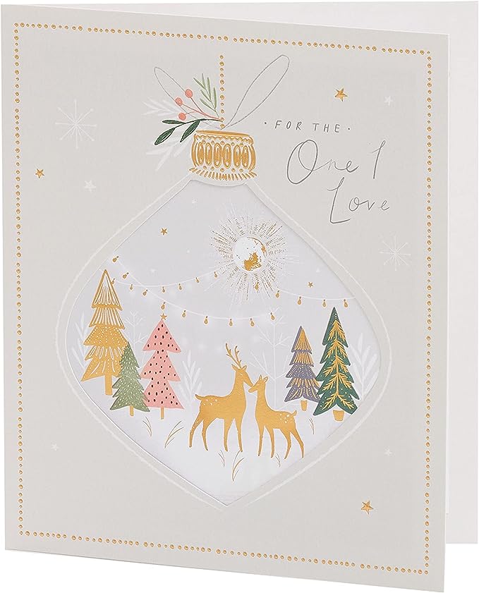 UK Greetings The One I Love Christmas Card showing festive design with holiday greeting and red and gold accents