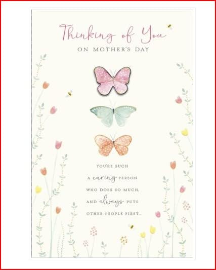 UK Greetings Thinking of You Mother's Day Card featuring butterflies, a heartfelt greeting card for Mother's Day.