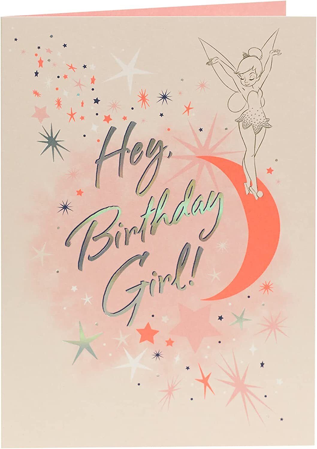 UK Greetings Tinker Bell birthday card featuring a colorful illustration of Tinker Bell for special occasions.