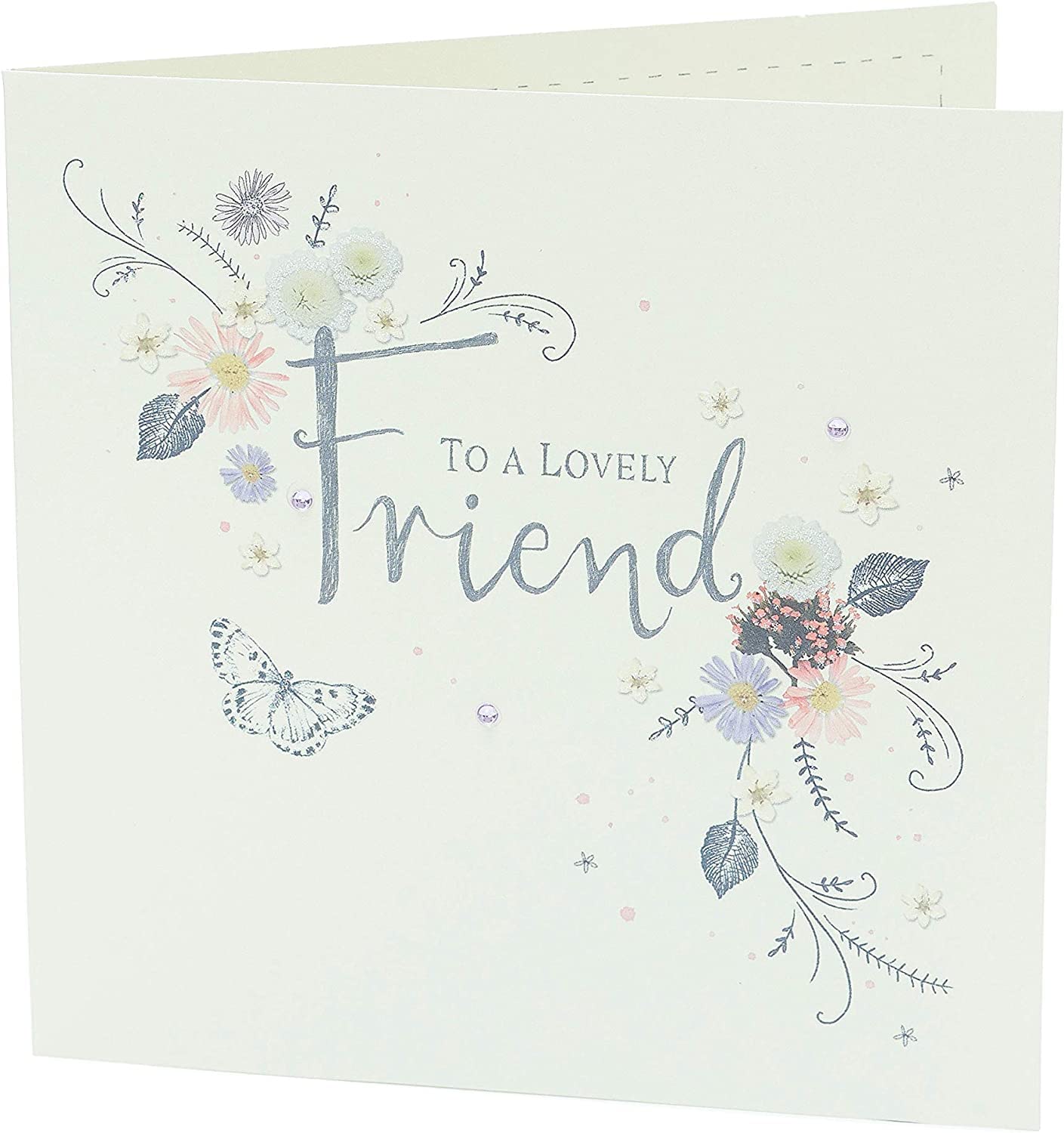 UK Greetings floral birthday card for a lovely friend featuring colorful floral design and heartfelt message.