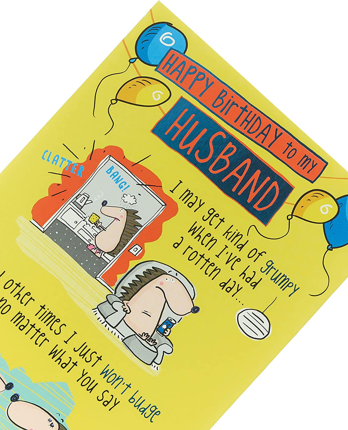 UK Greetings birthday card for husband with heartfelt message, featuring a colorful design and loving sentiment.