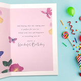 UK Greetings traditional birthday card featuring elegant butterfly design with special birthday wishes on the front.