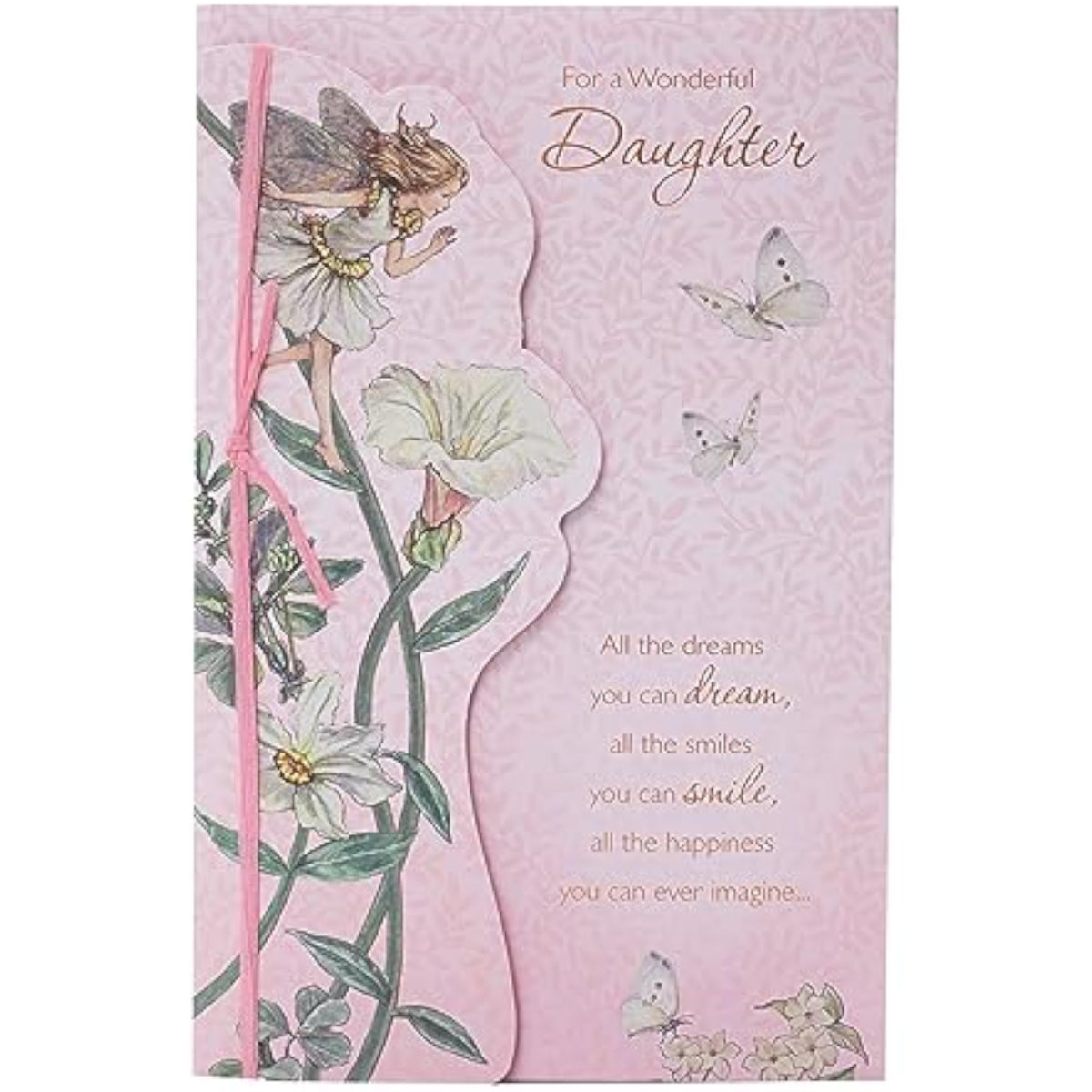 UK Greetings traditional design daughter birthday card with colorful floral illustrations and heartfelt message inside.