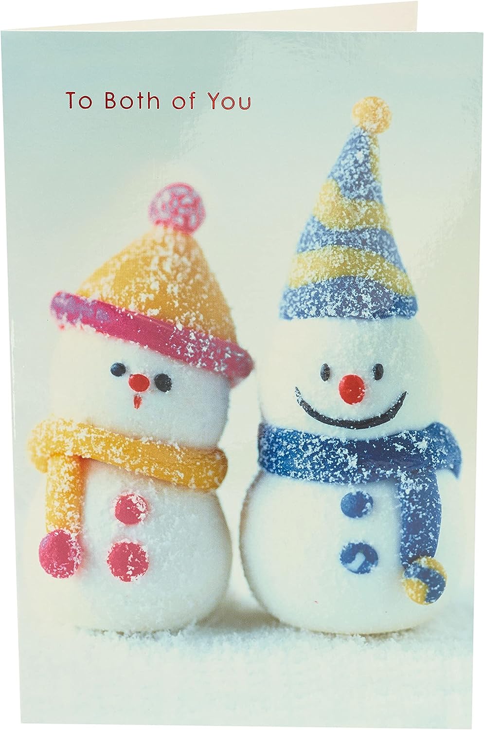 UK Greetings Two Snowmen greeting card featuring two snowmen illustration, perfect for sending warm holiday wishes.