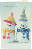 UK Greetings Two Snowmen greeting card featuring two snowmen illustration, perfect for sending warm holiday wishes.