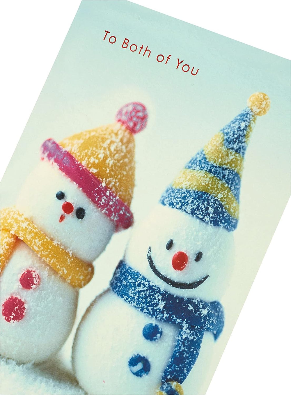 UK Greetings Two Snowmen greeting card featuring two snowmen design, ideal for sending holiday wishes.