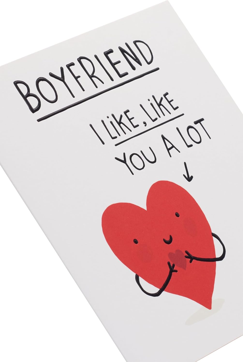 UK Greetings Valentine's Day card for boyfriend with a cute smiley heart design, featuring cheerful and romantic imagery.