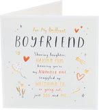 UK Greetings Valentine's Day card for boyfriend featuring a sweet rhyme design, colorful illustrations, and romantic message.