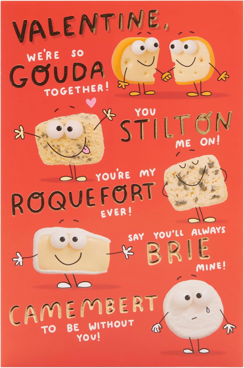 UK Greetings Valentine's Day card with cheese design, featuring romantic message for him, her, boyfriend, girlfriend, husband, or wife.