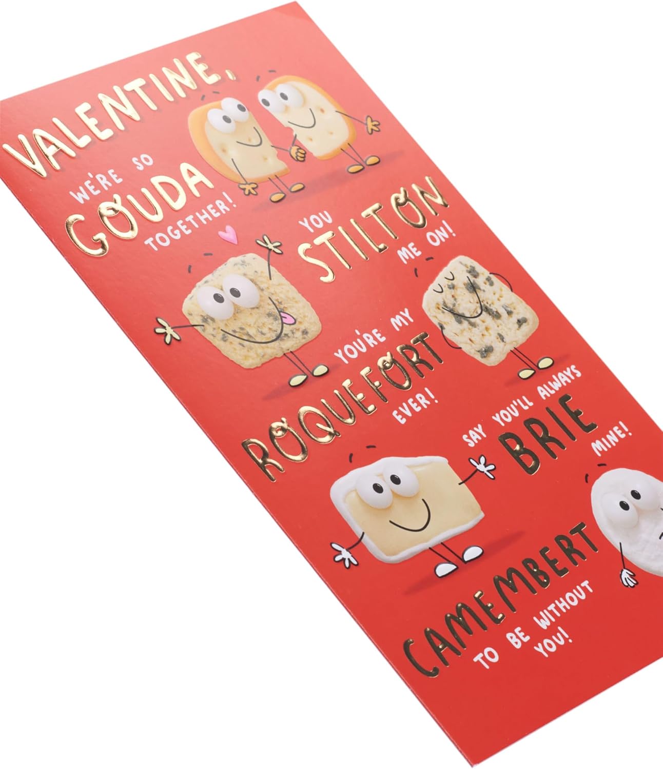 UK Greetings Valentine's Day card for him or her with cheese design, featuring a romantic message and festive illustration.