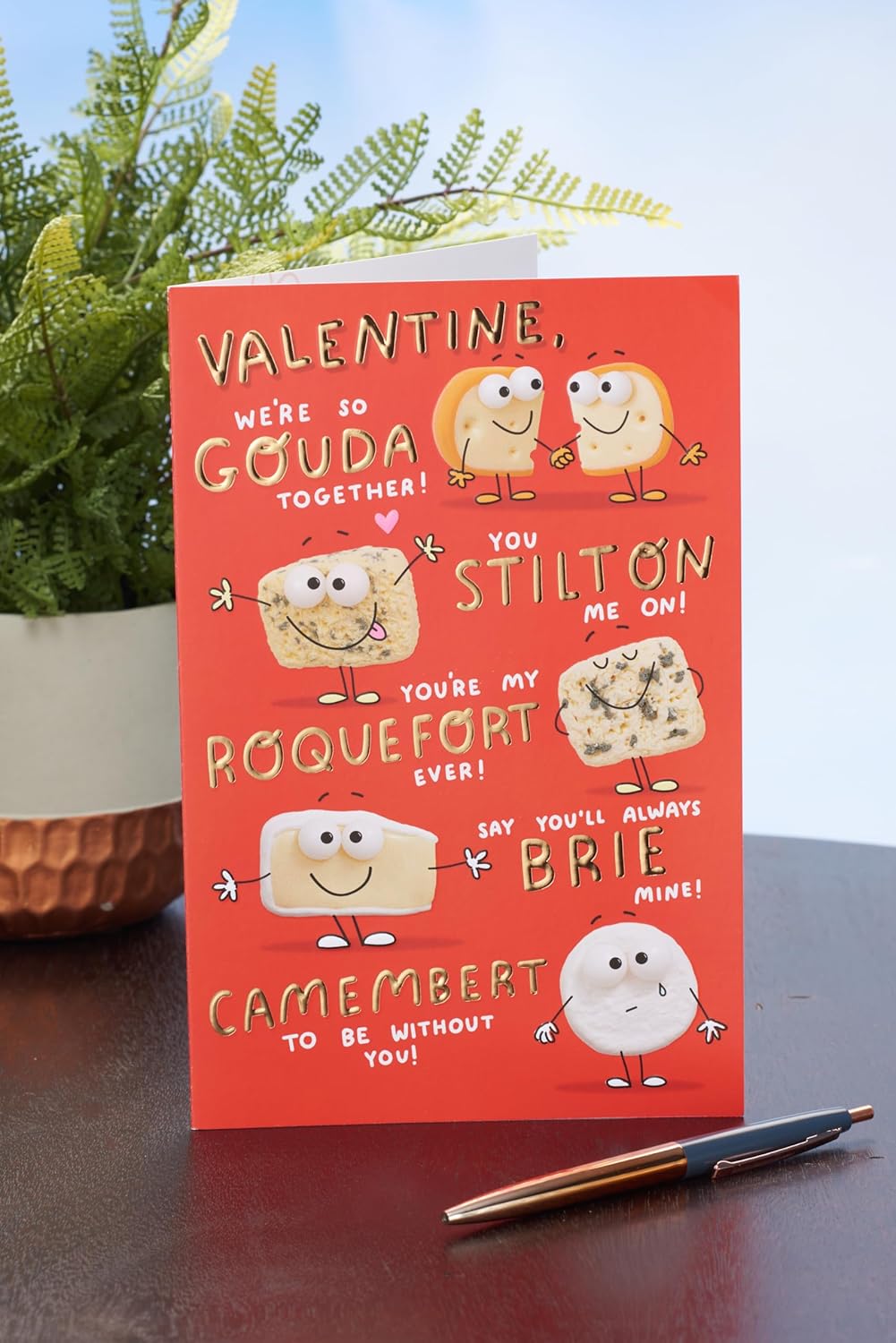 UK Greetings Valentine’s Day greeting card with cheese design for him, her, boyfriend, girlfriend, husband, wife, or partner.