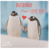 UK Greetings Valentine's Day card for husband featuring a cute penguin design, perfect for expressing love on special occasions.