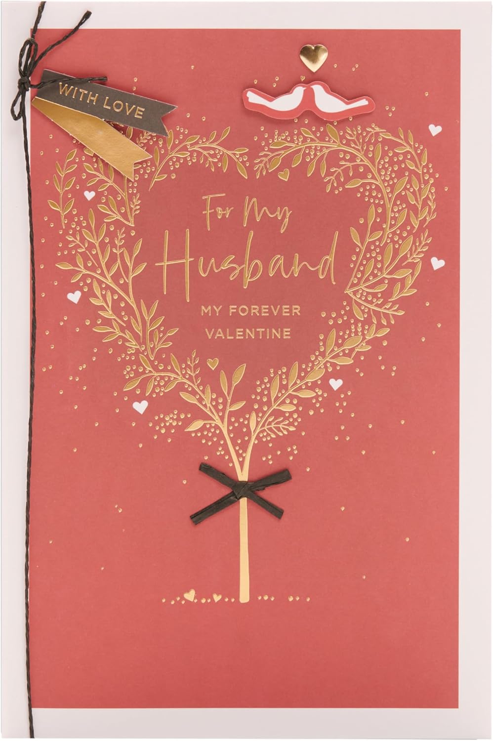 UK Greetings Valentine's Day card for husband featuring a gold heart tree design, with romantic imagery and elegant details.
