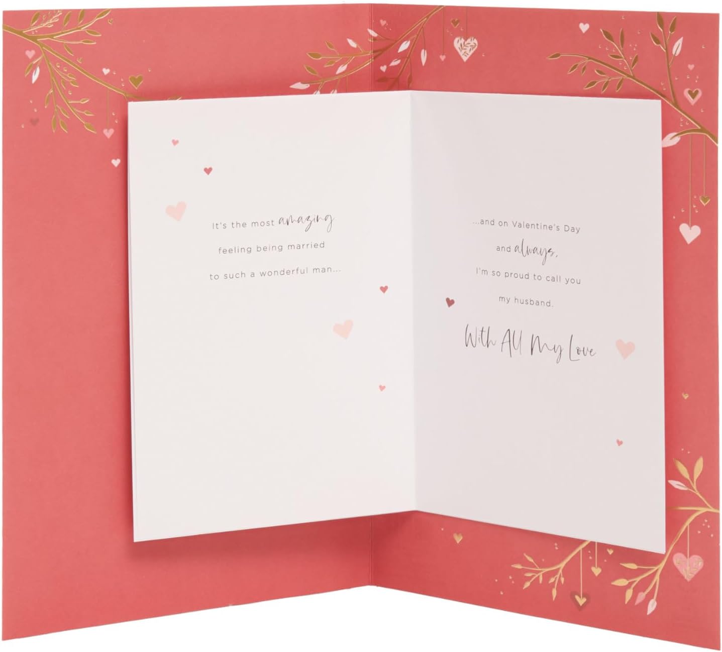 UK Greetings Valentine's Day card for husband featuring a gold heart tree design on a greeting card.