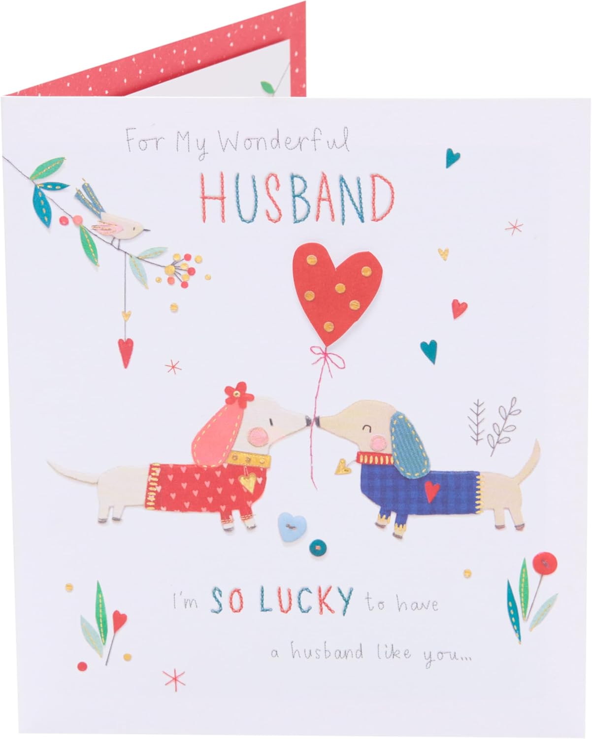 UK Greetings Valentine's Day card for husband featuring adorable dogs design, with romantic and heartfelt message.