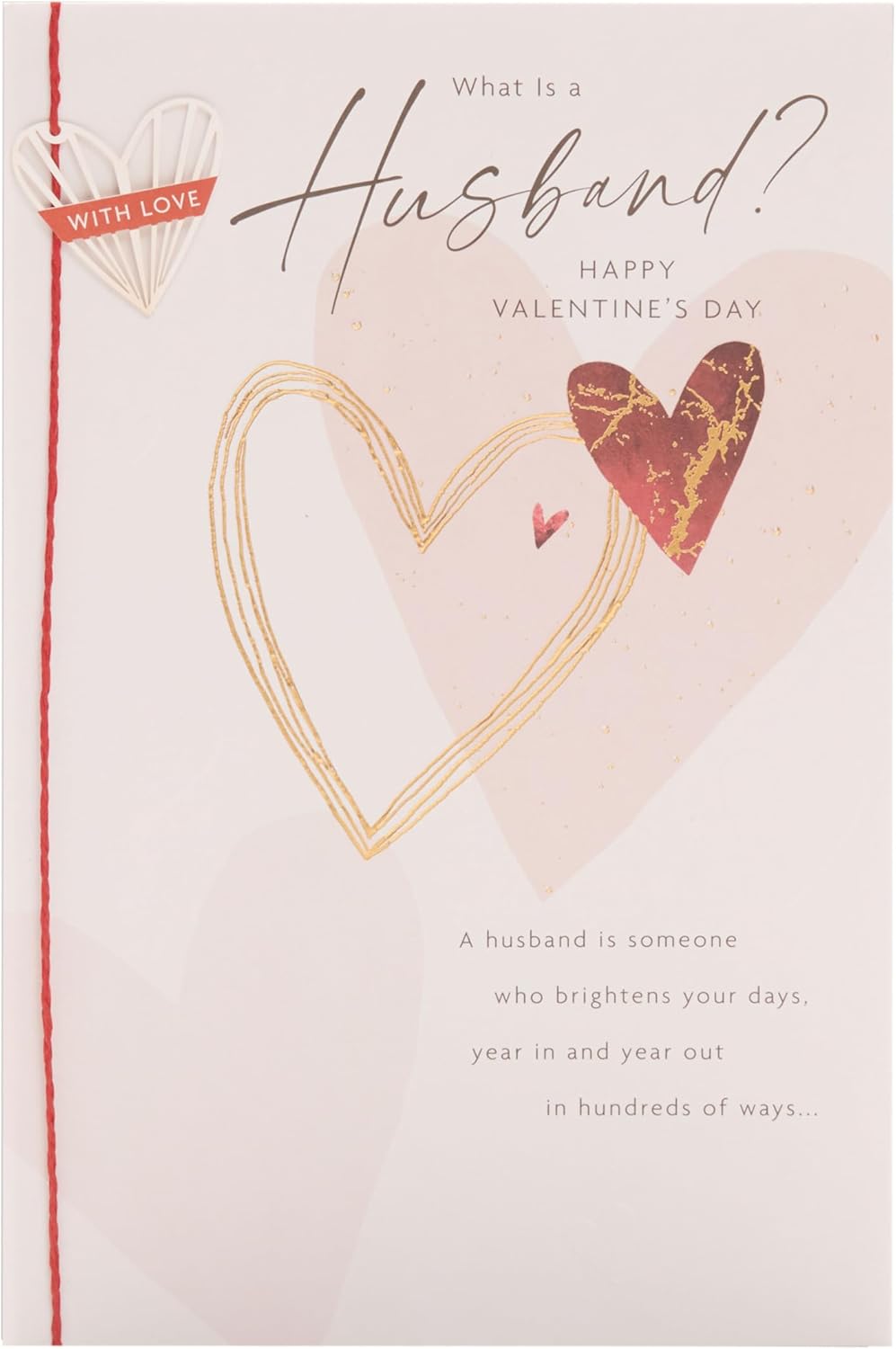 UK Greetings Valentine's Day card for husband featuring a "What Is a Husband?" design, showcasing romantic greeting card artwork.