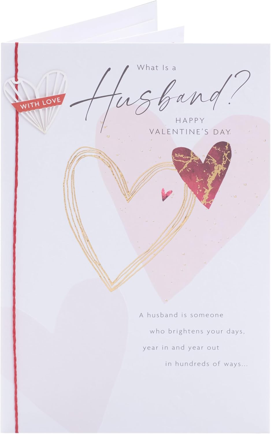 UK Greetings Valentine's Day card for husband featuring a "What Is a Husband?" design, showcasing a romantic greeting card with love-themed artwork.