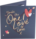 UK Greetings Valentine's Day card for the one I love with elegant golden font design, showcasing a romantic greeting card image.