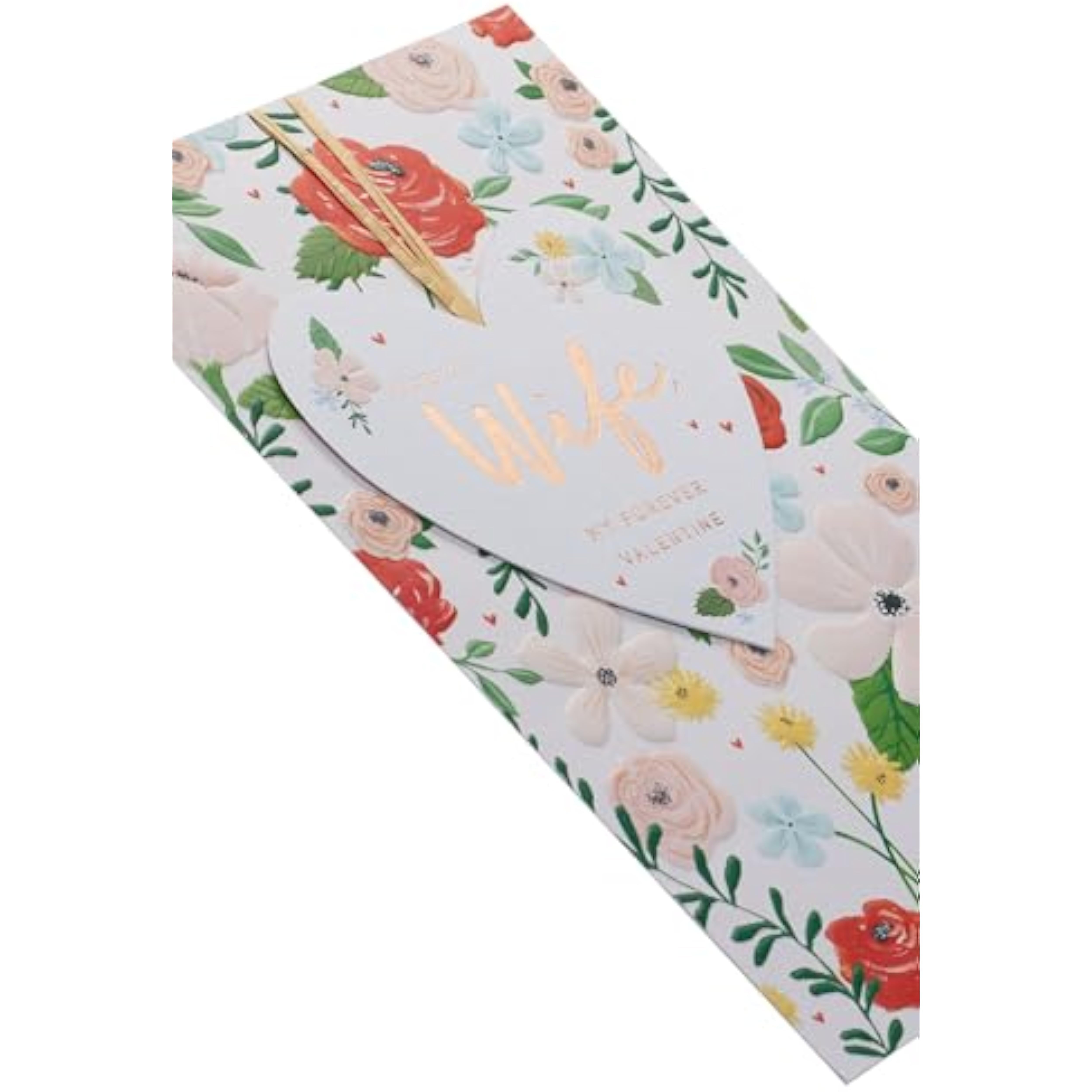 UK Greetings Valentine's Day greeting card for wife featuring a bright floral design and heartfelt message.
