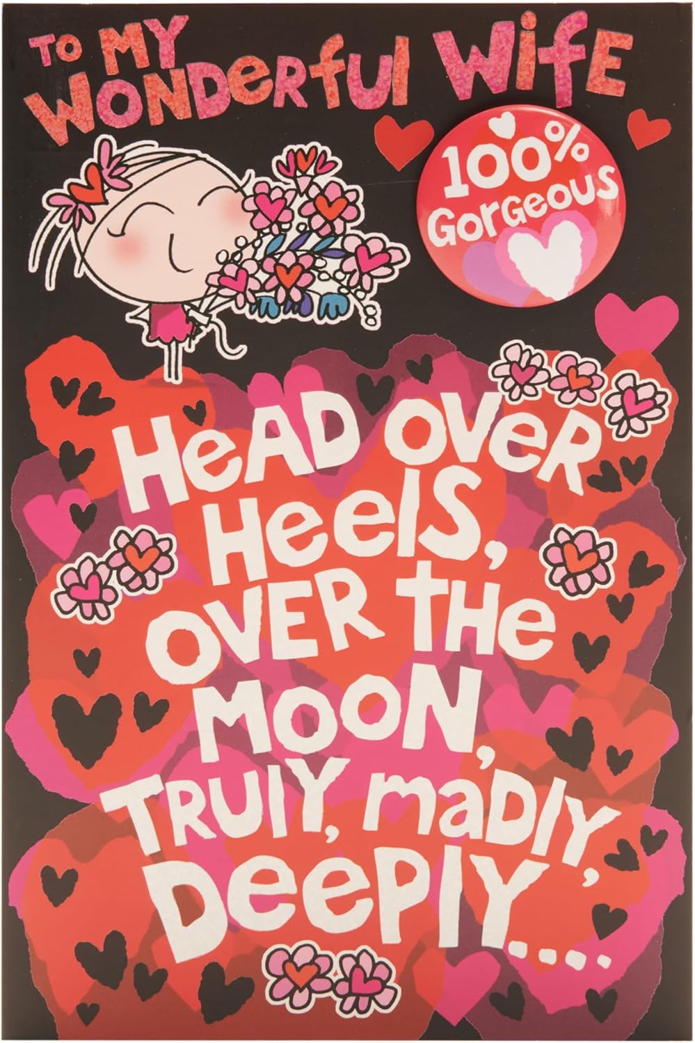 UK Greetings Valentine's Day card for wife featuring a cute design with a decorative badge, perfect for expressing love on special occasions.