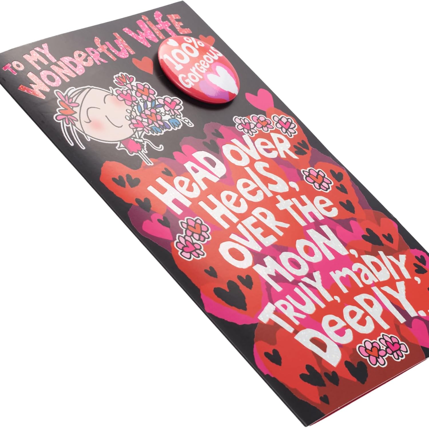 UK Greetings Valentine's Day greeting card for wife featuring a cute design with a decorative badge.