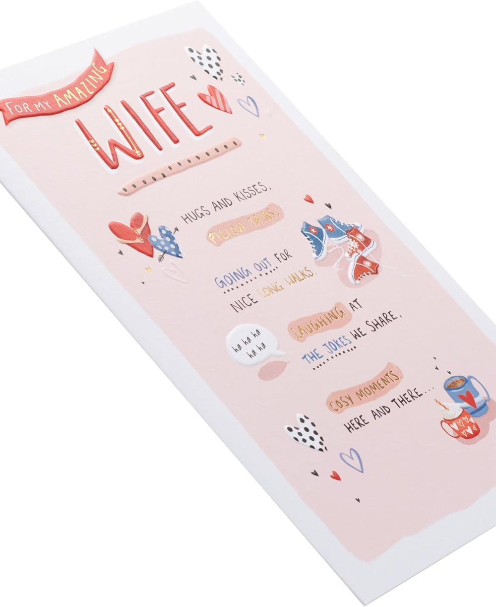 UK Greetings Valentine's Day card for wife featuring a cute light pink design, perfect for expressing love on special occasions.