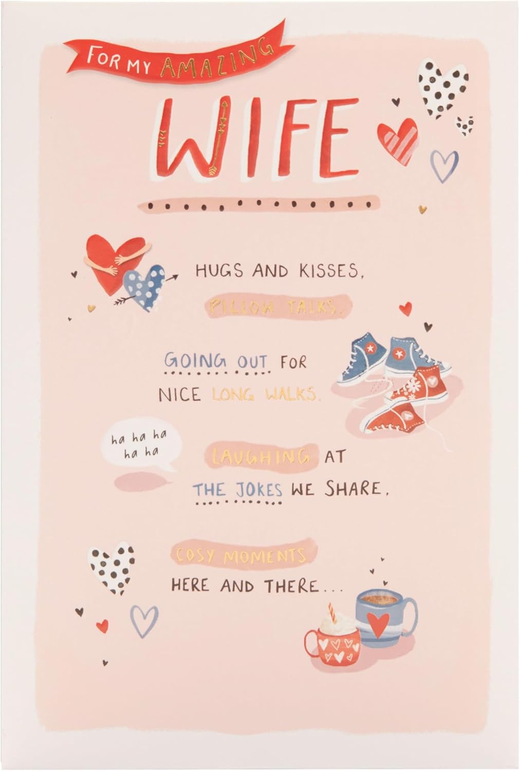 UK Greetings Valentine's Day card for wife featuring a cute light pink design, perfect for expressing love on special occasions.