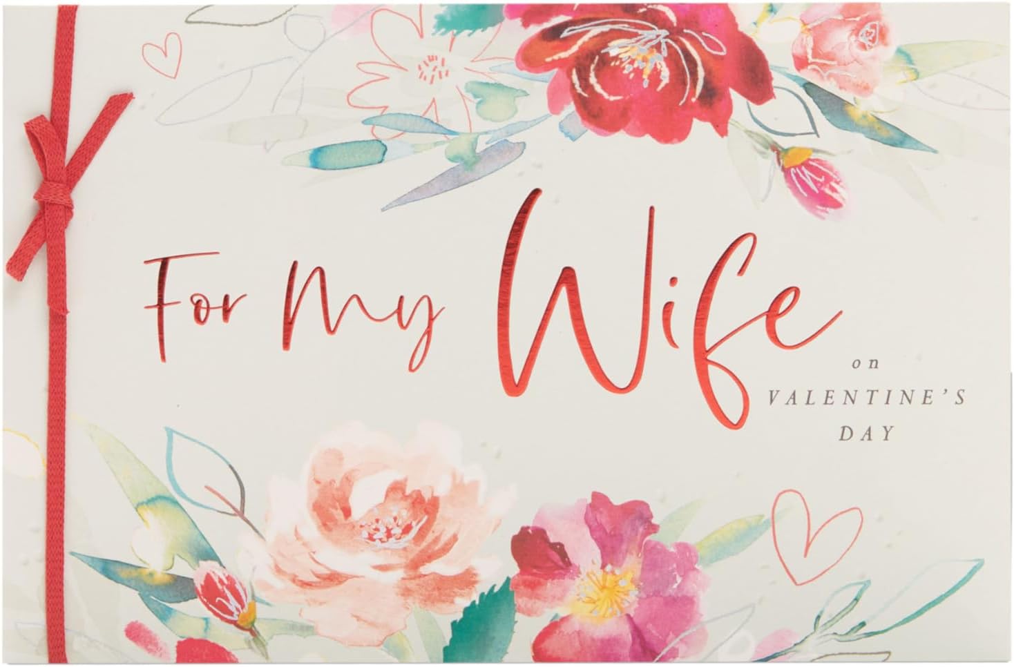 UK Greetings Valentine's Day card for wife with pink floral design, featuring a heartfelt greeting on a cheerful greeting card.