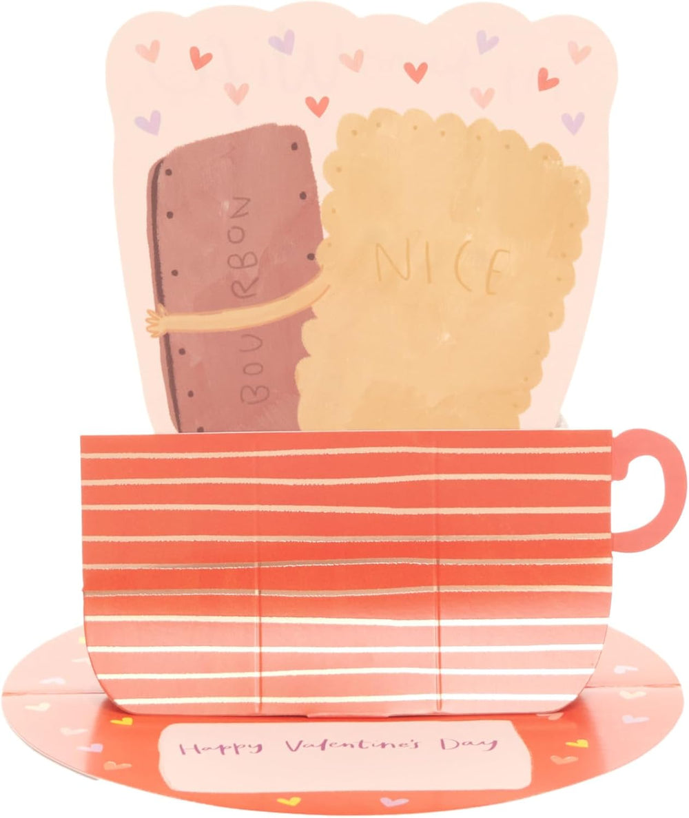 UK Greetings Valentine's Day card for wife featuring a pop-up tea and biscuits design, perfect for expressing love on special occasions.
