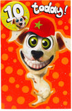 UK Greetings Wacky Dog 10th Birthday Card featuring colorful dog design with a badge included, perfect for celebrating a child's birthday.