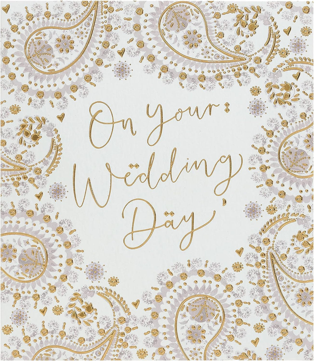 UK Greetings wedding greeting card for him, her, or a friend featuring a stylish patterned design.