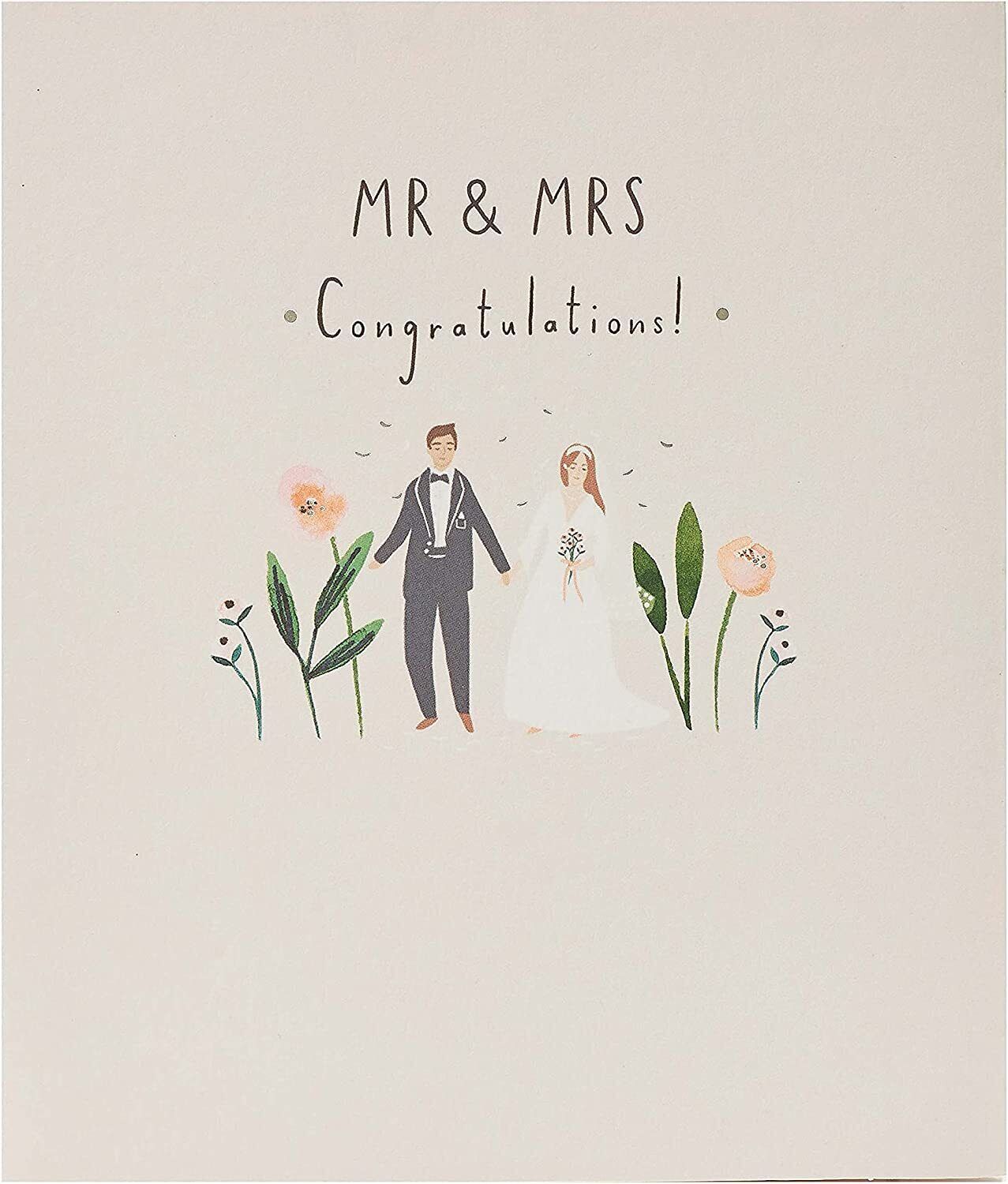 UK Greetings wedding congratulations card featuring bride and groom design, perfect for sending heartfelt wishes on their special day.