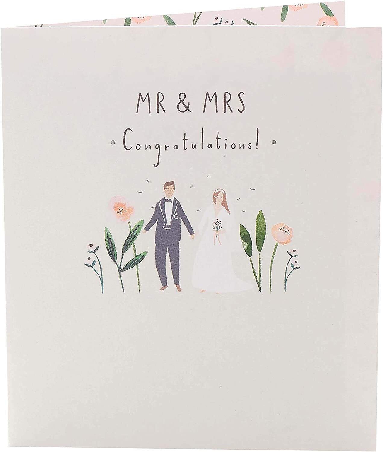UK Greetings wedding congratulations card for bride and groom featuring elegant floral design and heartfelt message.