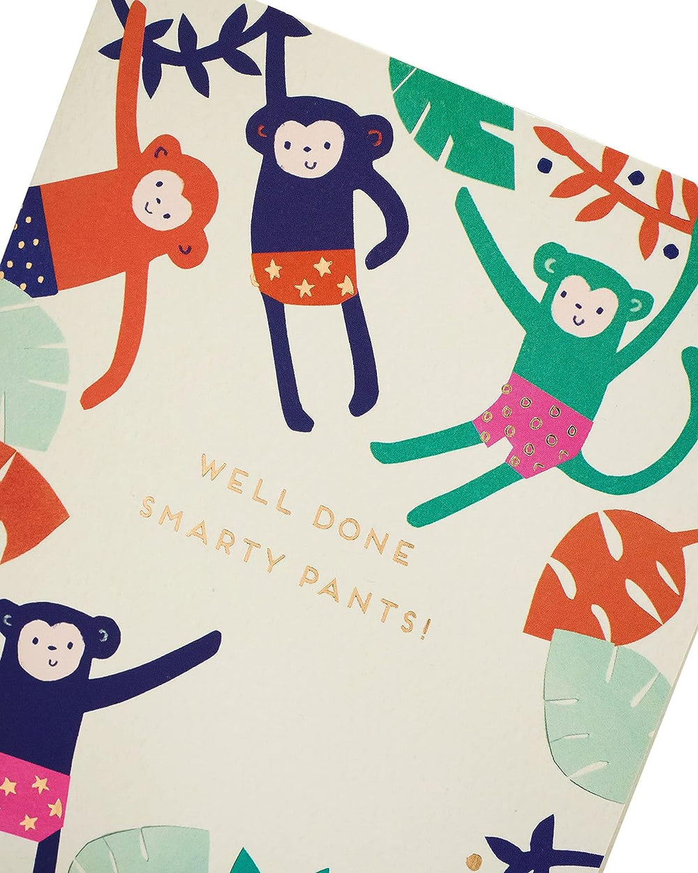 UK Greetings Well Done Monkey congratulation card featuring a cheerful monkey design for celebrating exam success.