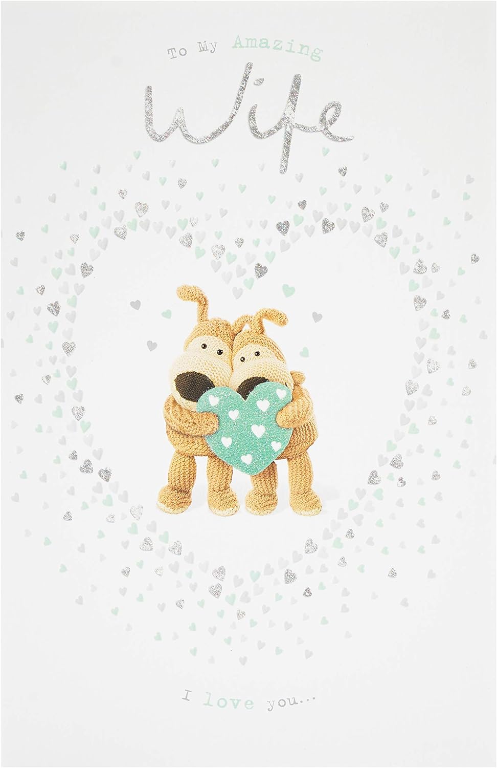 UK Greetings romantic anniversary card for wife featuring a heartfelt design with a holding heart illustration.