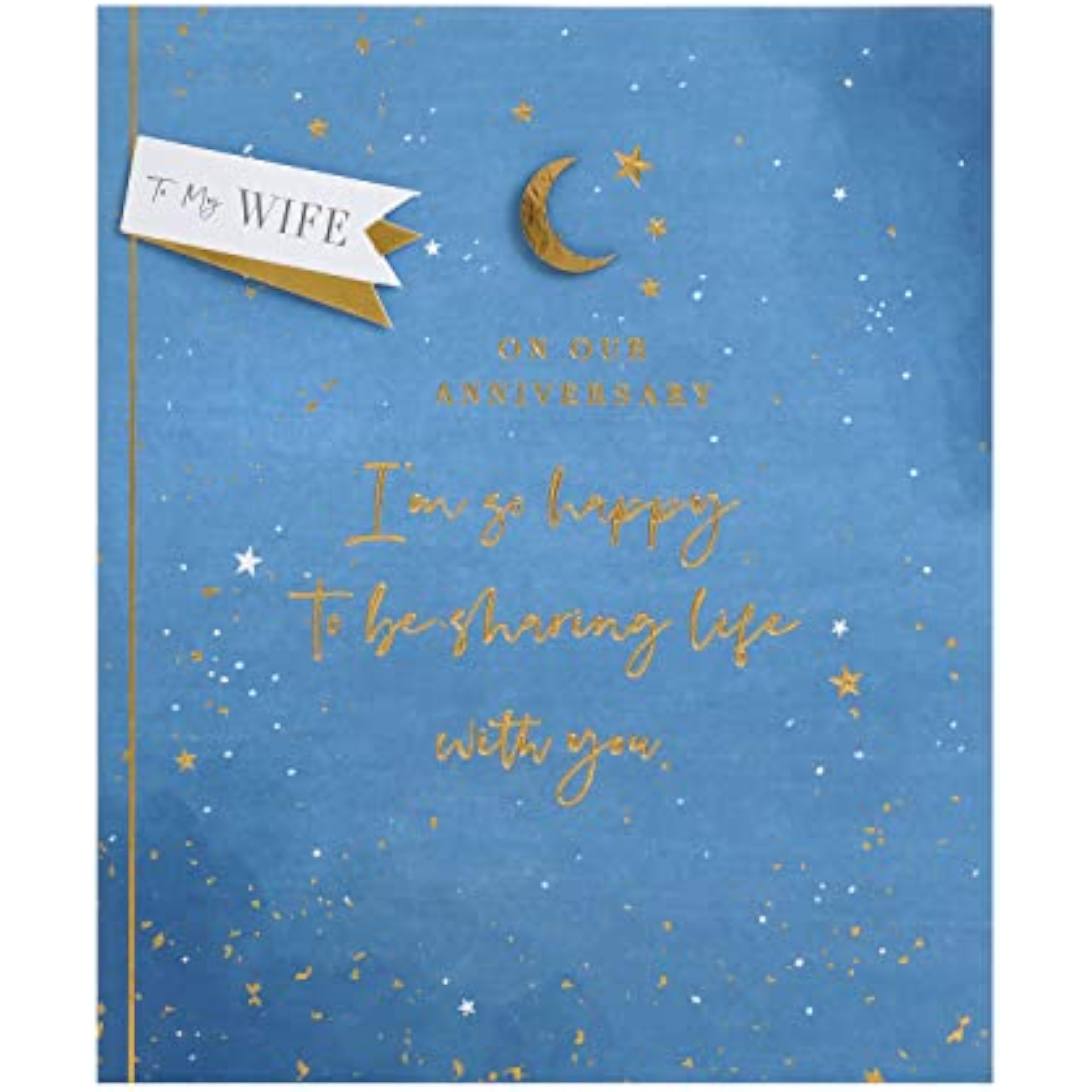 UK Greetings wife anniversary greeting card with envelope featuring a starry design, perfect for celebrating special occasions.