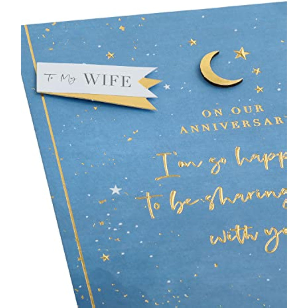 UK Greetings Wife Anniversary Card with Envelope featuring a starry design, perfect for celebrating your special day.