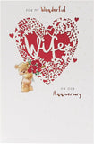 UK Greetings wife anniversary greeting card with laser-cut red heart design, featuring elegant craftsmanship and heartfelt sentiment.
