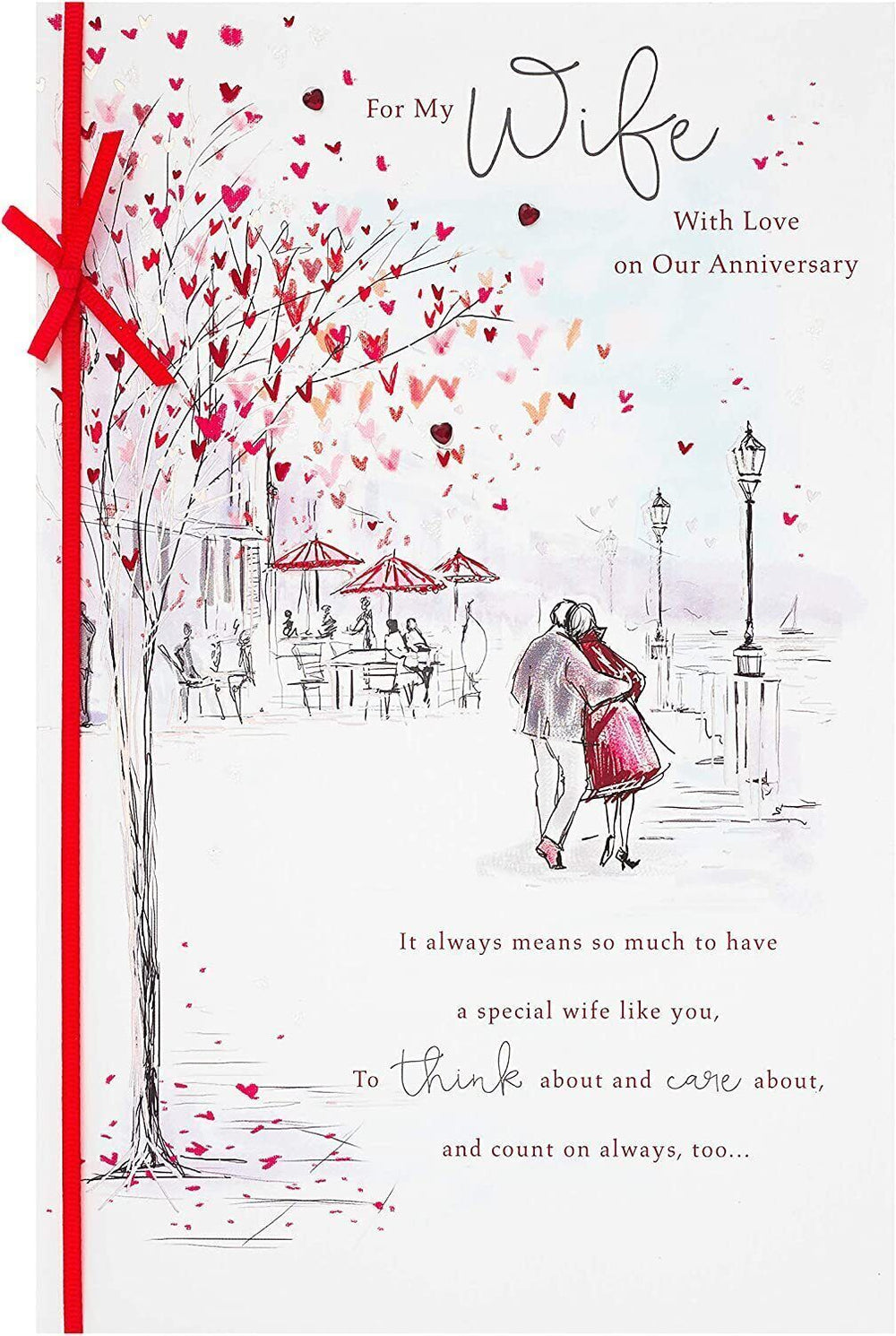 UK Greetings Wife luxury romantic anniversary greeting card featuring elegant design for celebrating love and special occasions.